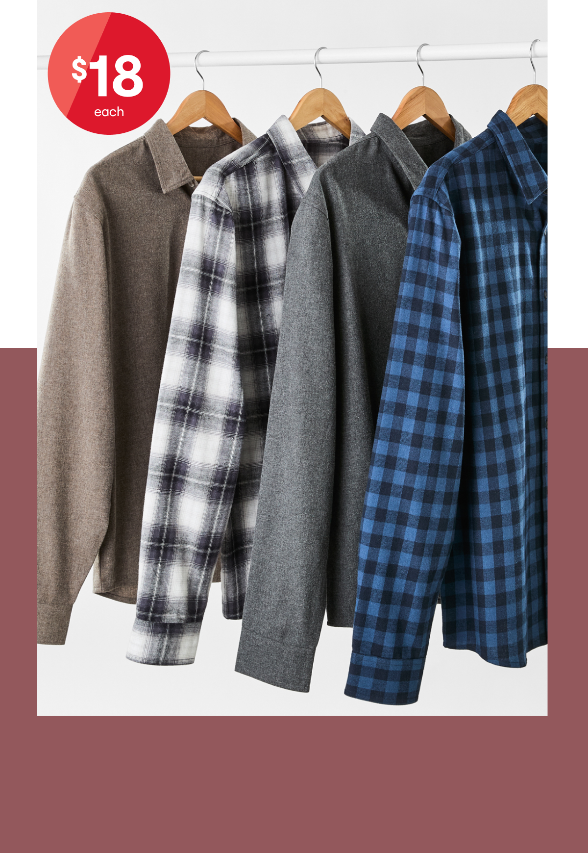 Long sleeve casual shirt. Sizes:XS-4XL. $18ea.