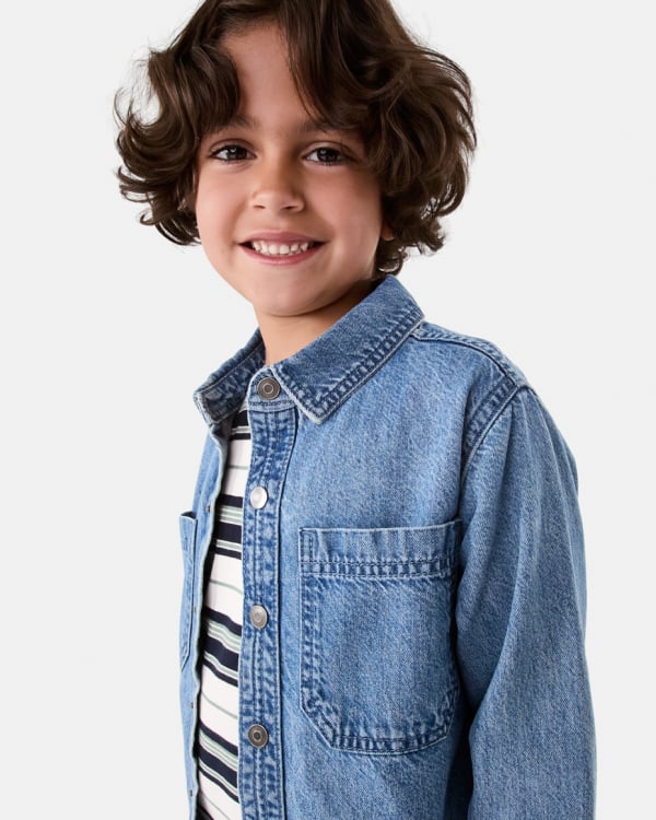 Denim shacket. Sizes: 1-9. $25.