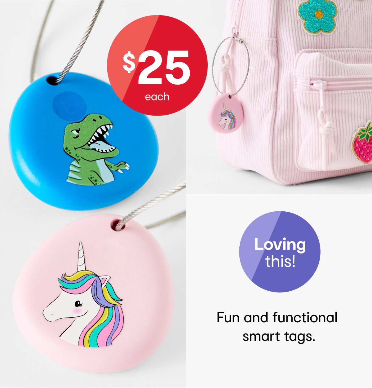 Kids smart tag dinosaur or unicorn $25ea.