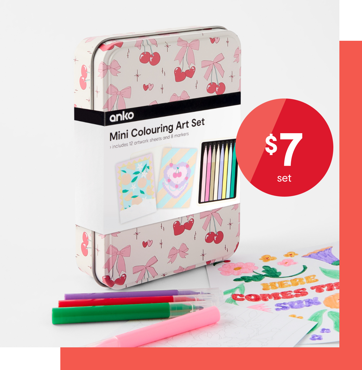 Colouring set tin cherry $7.