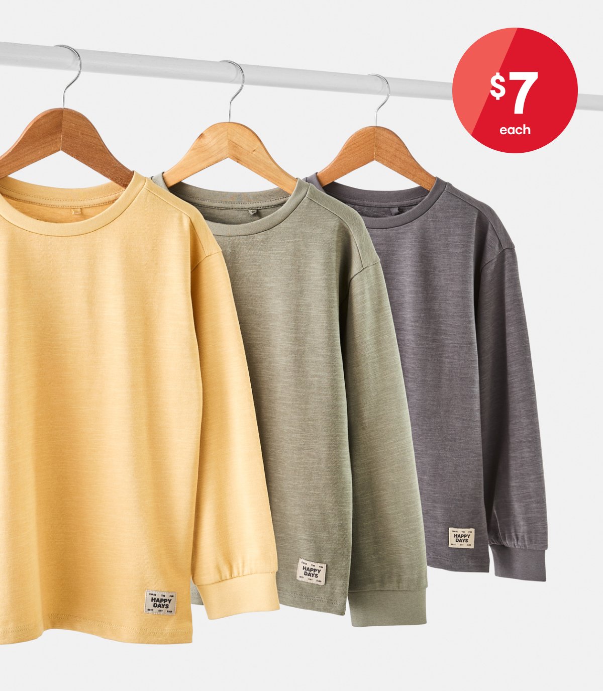 Kids long sleeve tee. Sizes: 1-9. $7ea.