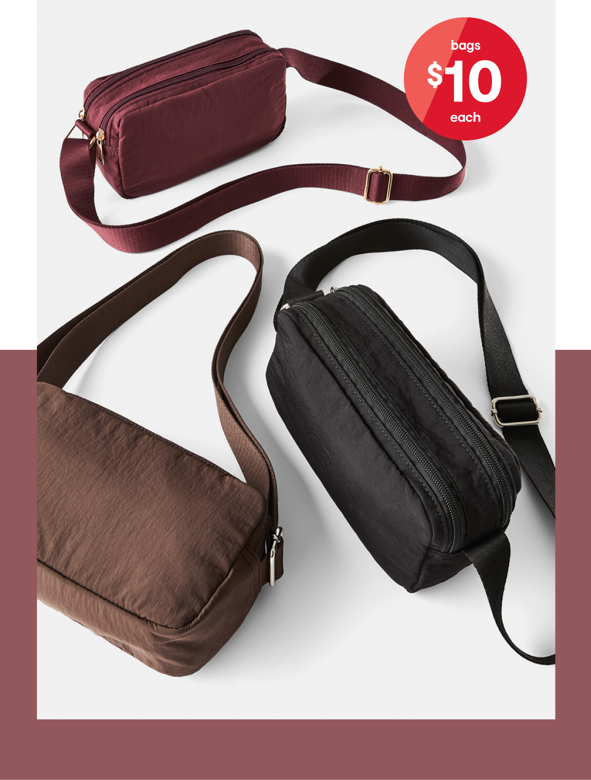 Urban zip crossbody bag $10ea.