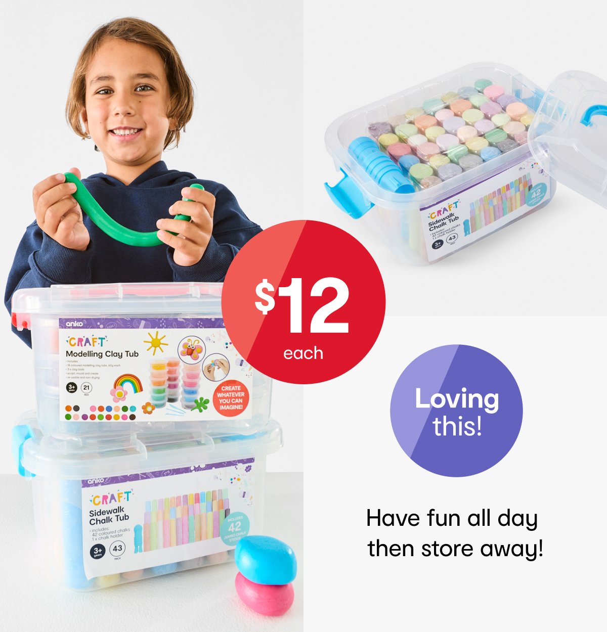 Mega Tub Modelling Clay and Mega Tub Chalk $12ea.