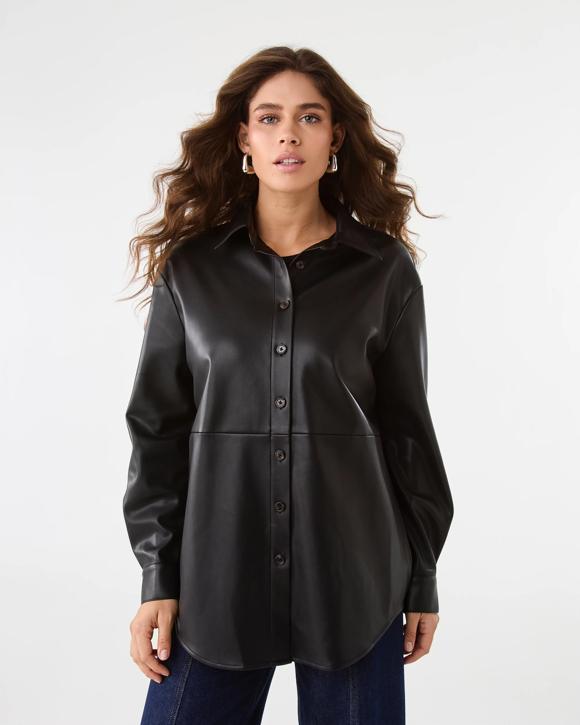 Long Sleeve Faux Leather Shirt