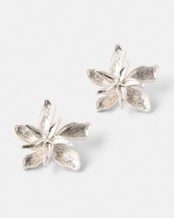 Flower Stud Earrings - Silver Tone