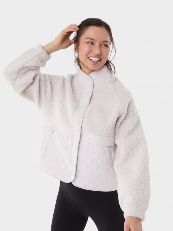 Contrast sherpa jacket peak grey. Sizes:6-20. $30.