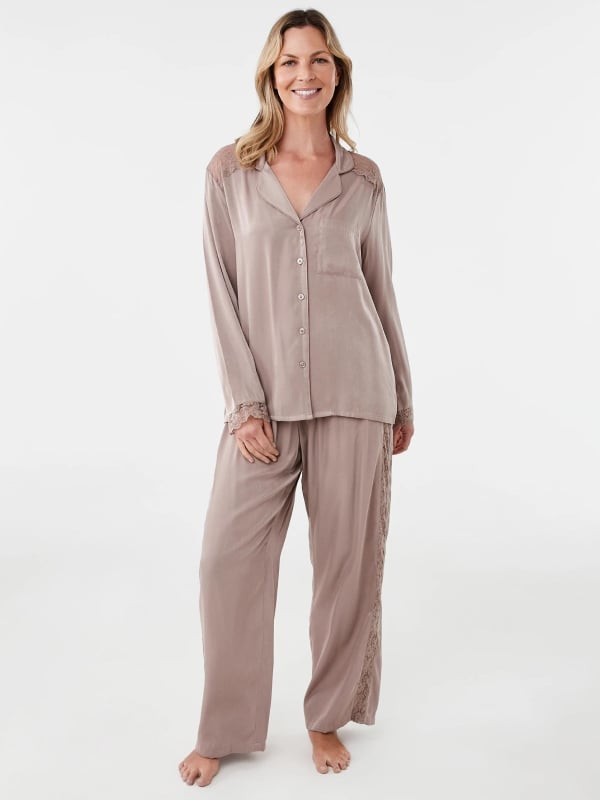 Matte satin lace trim PJ set. Sizes: 06-22. $30.