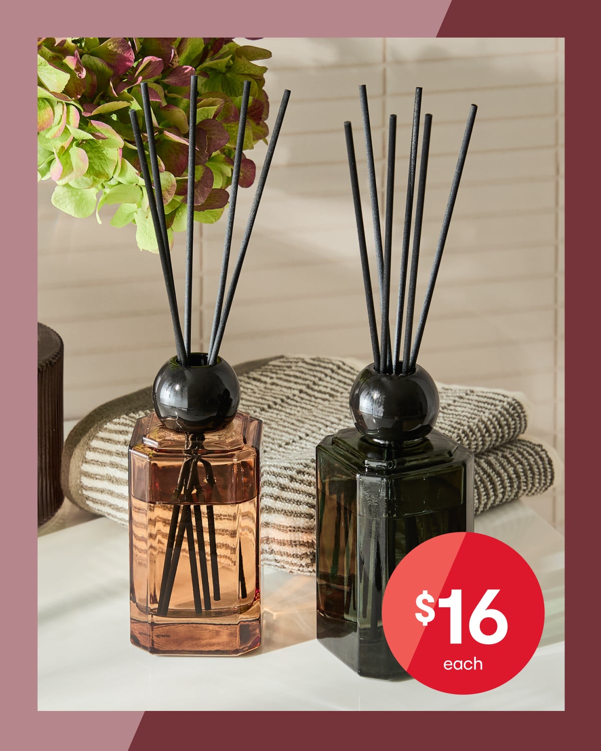 Home retreat reed diffuser $16ea.