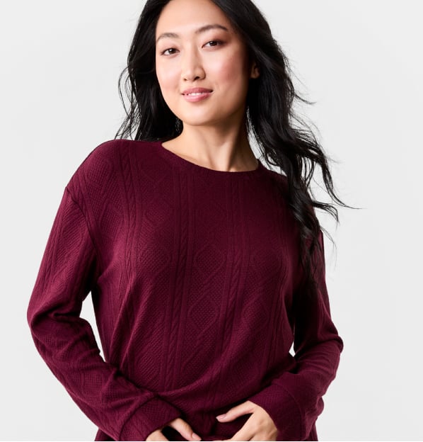 Long sleeve cable top. Sizes: 6-22. $17.