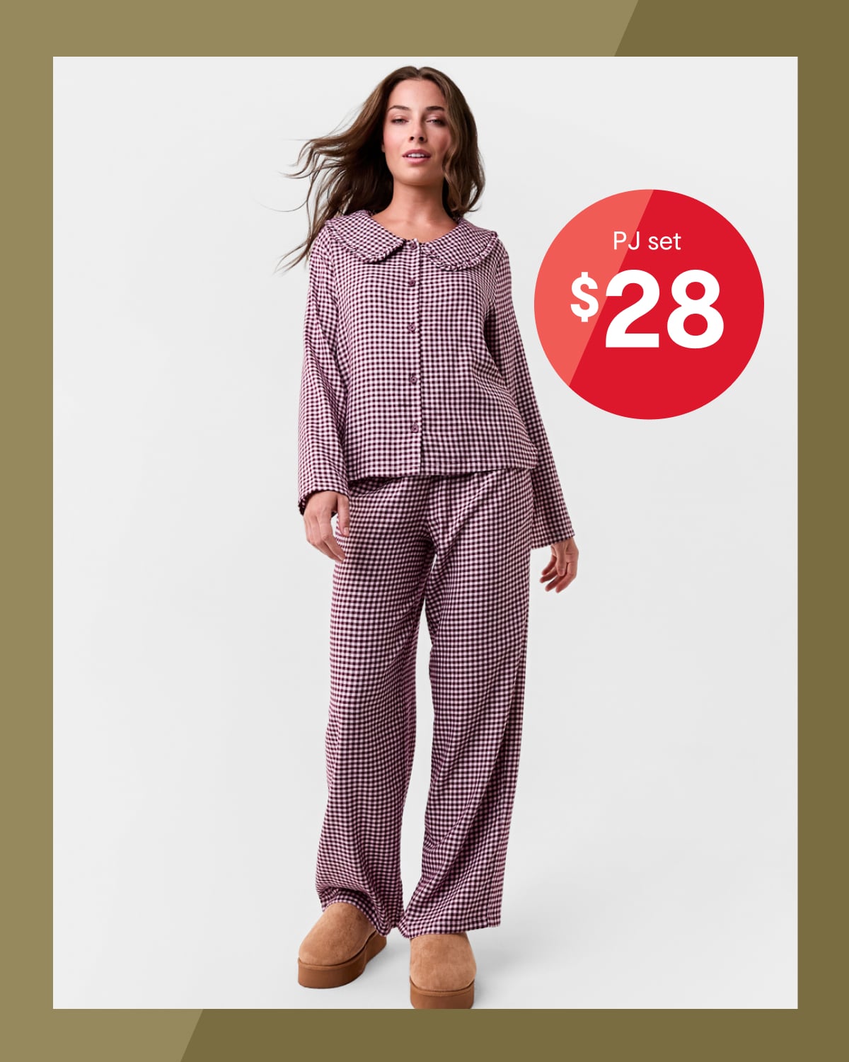 Collar flannel PJ. Sizes: 6-20. $28 set.