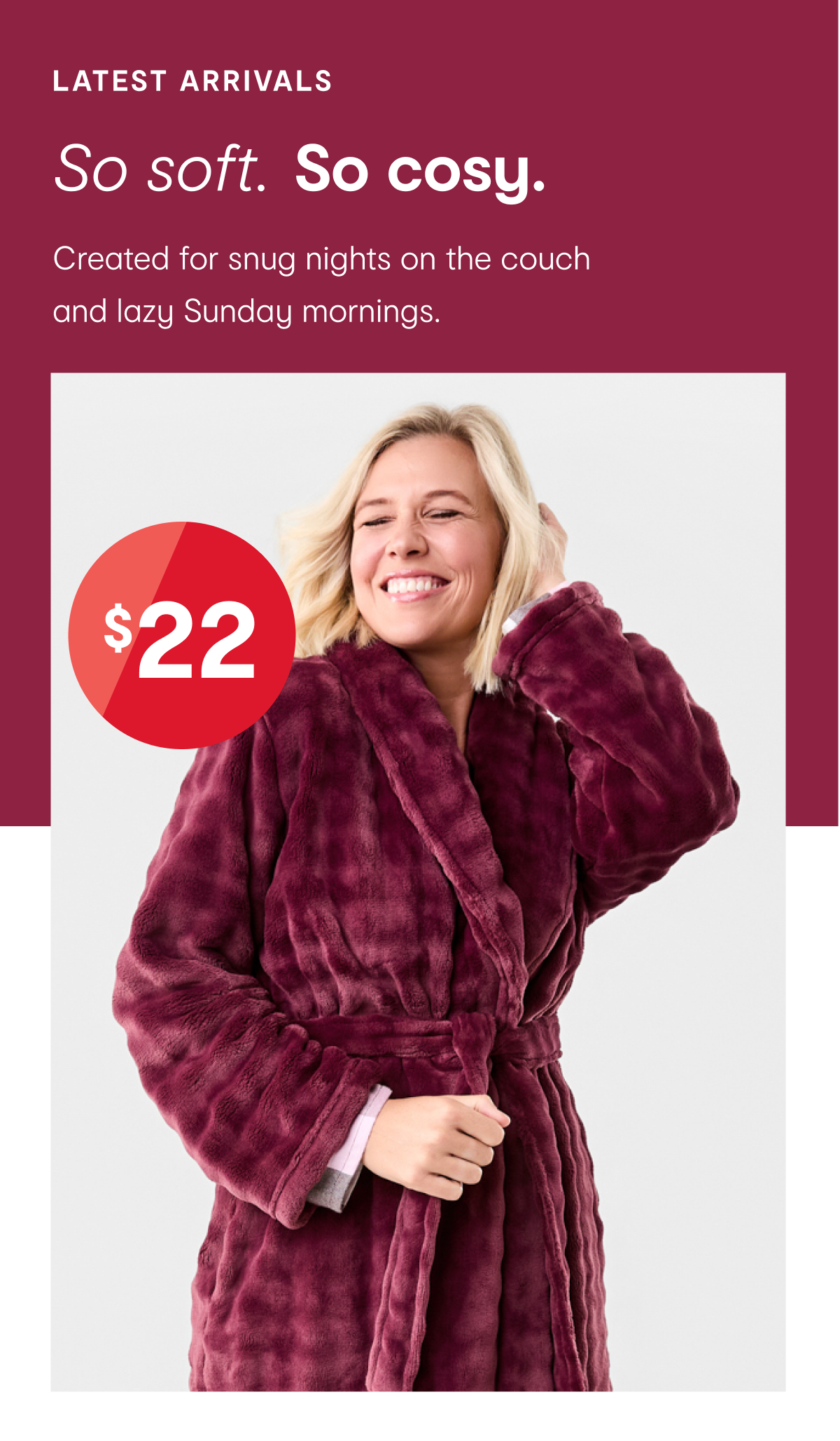 Bubble fleece gown. Sizes: XXS-XXXL. $22.