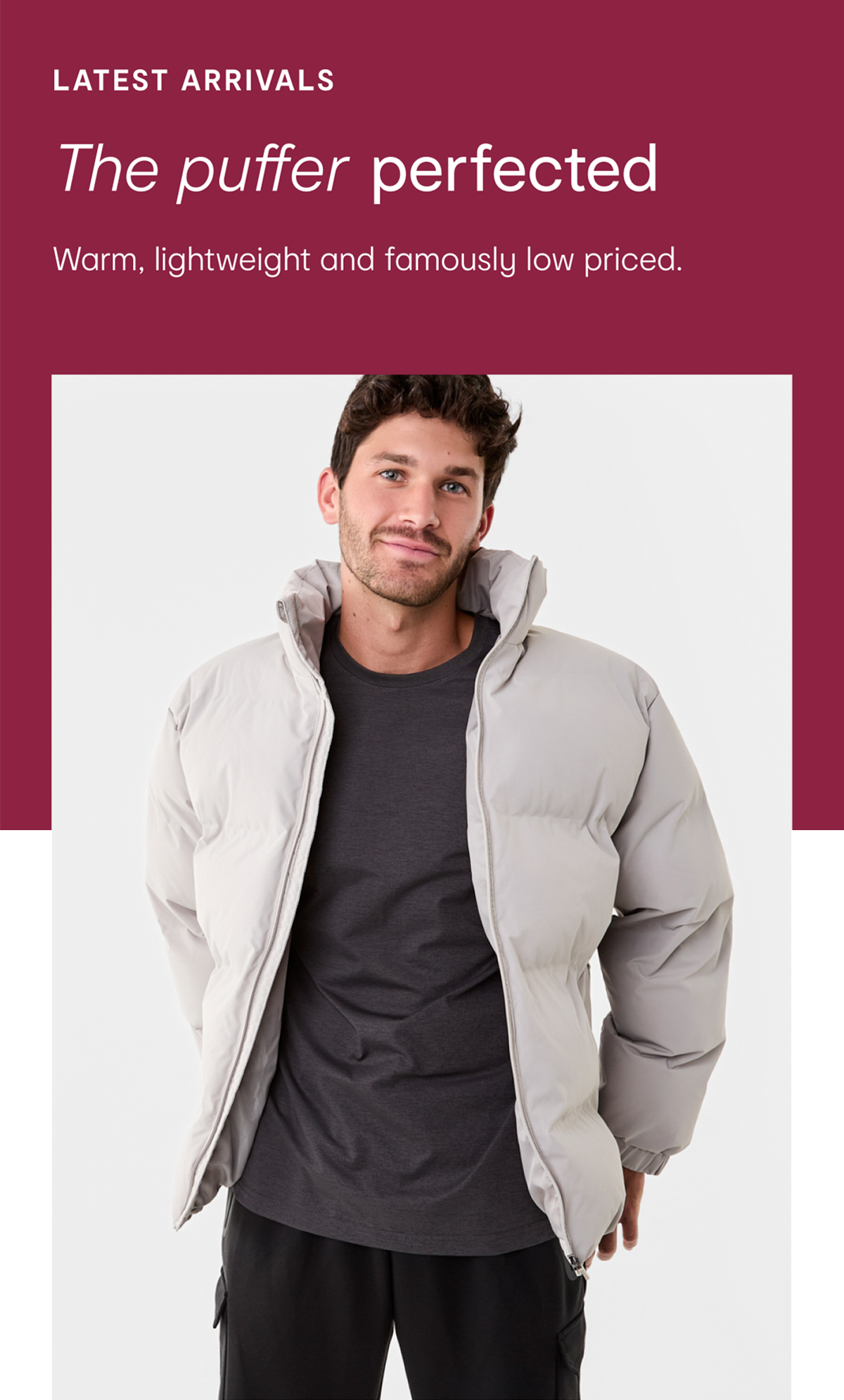 Oversized puffer jacket. Sizes: S-3XL. $45.