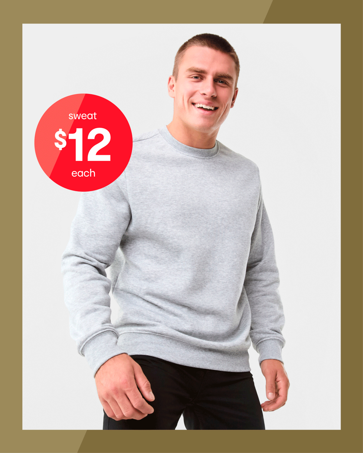 Basic crew sweat. Sizes: XS-4XL. $12ea.