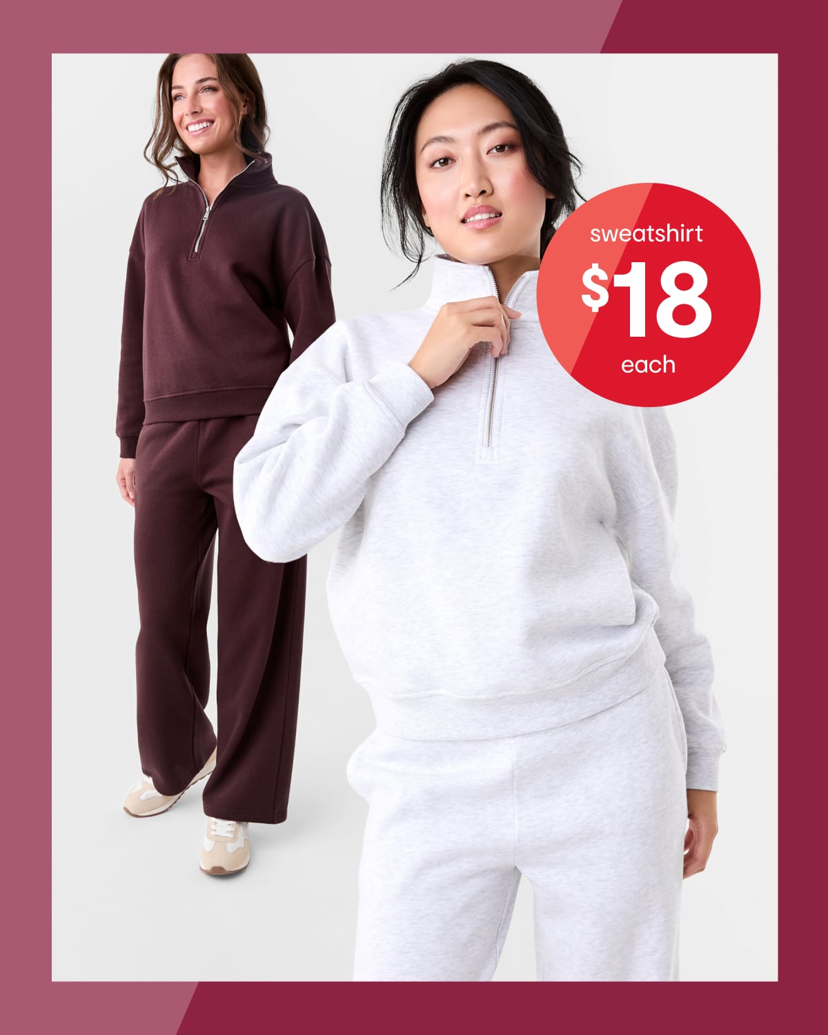 Half zip sweat. Sizes: 6-20. $18ea.