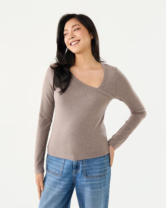Long Sleeve Asymmetric Neck Top