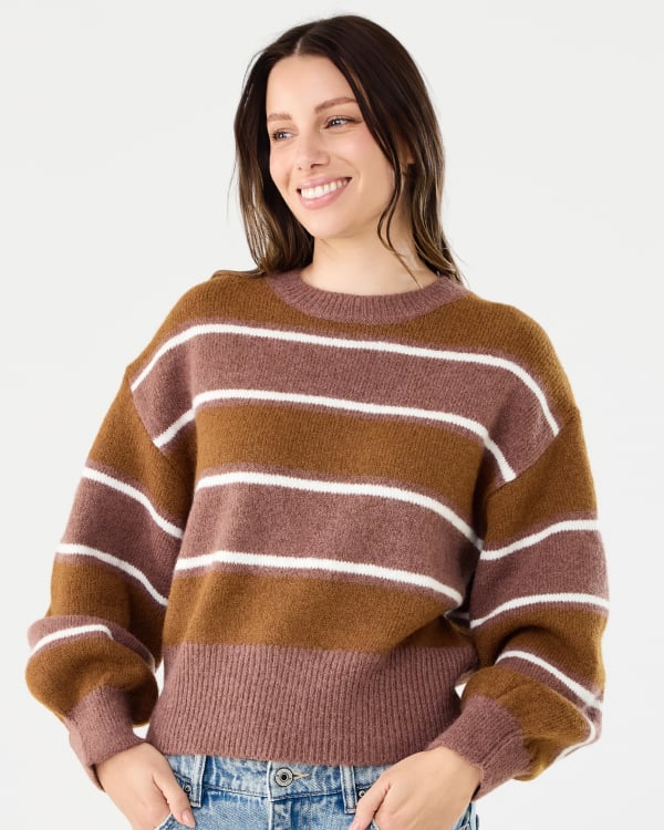 Fluffy stripe jumper. Sizes: 6-20. $27.