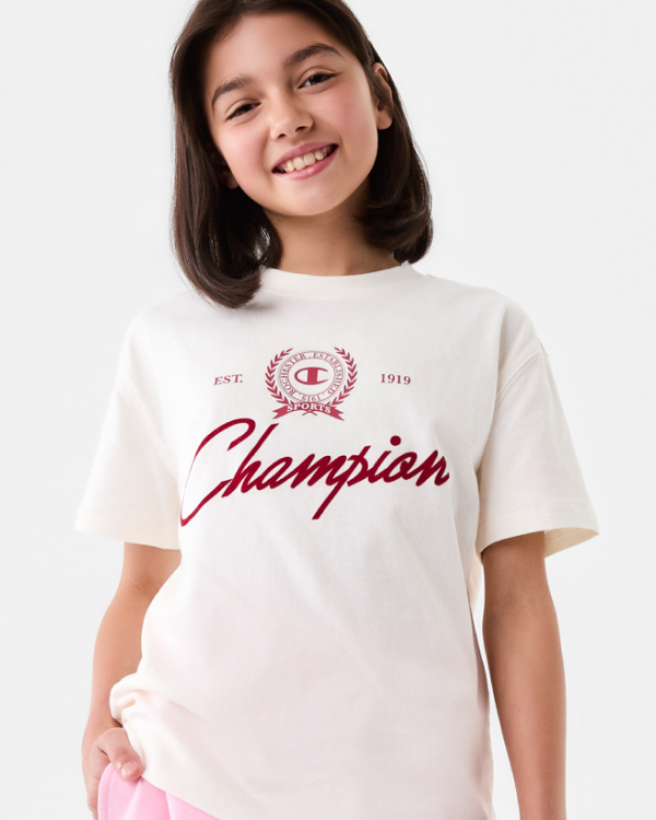Champion girls tee. Sizes: 6–16. $20.