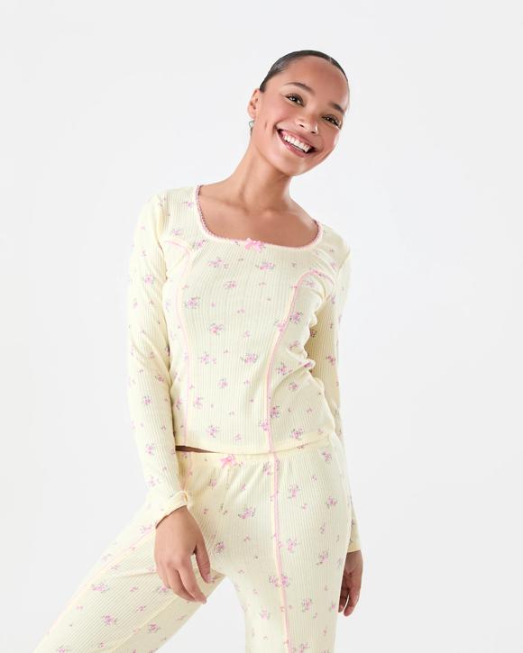 Long Sleeve Pointelle Rib Top