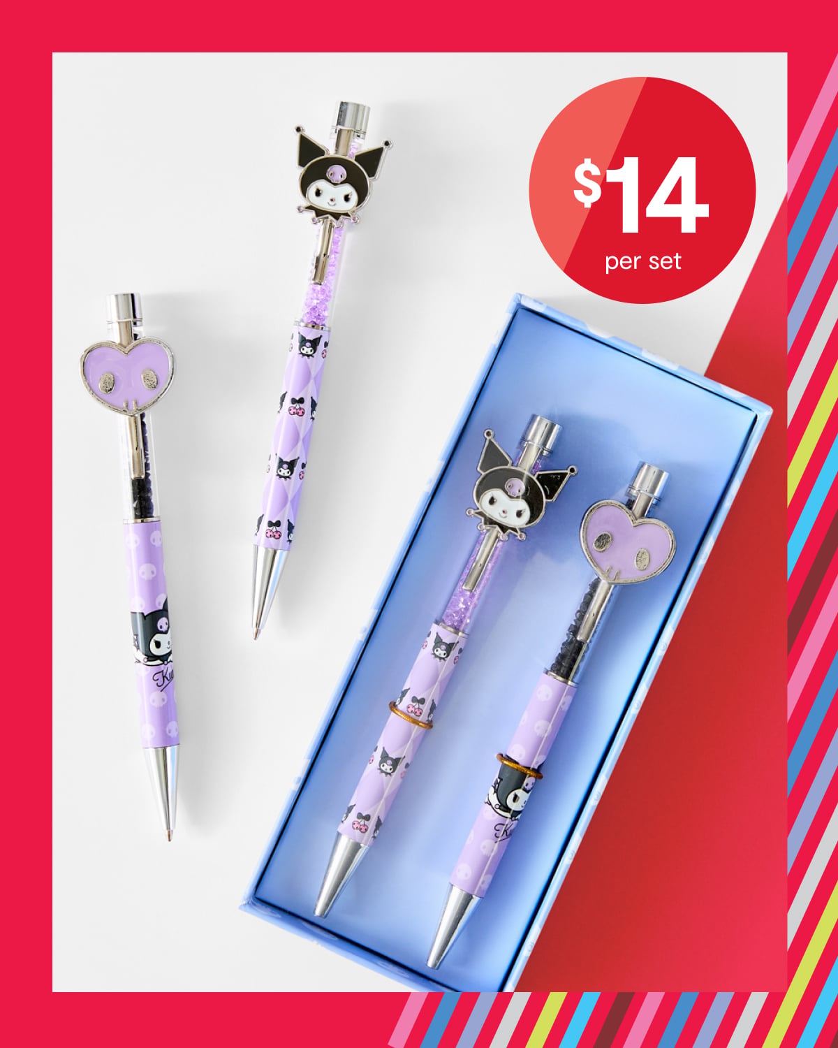 Kuromi novelty metal pens $14 per set.