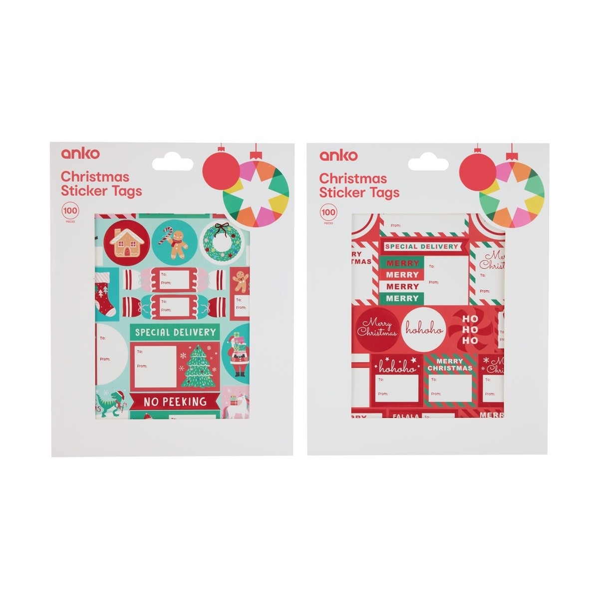 100 Piece Christmas Sticker Tags - Assorted