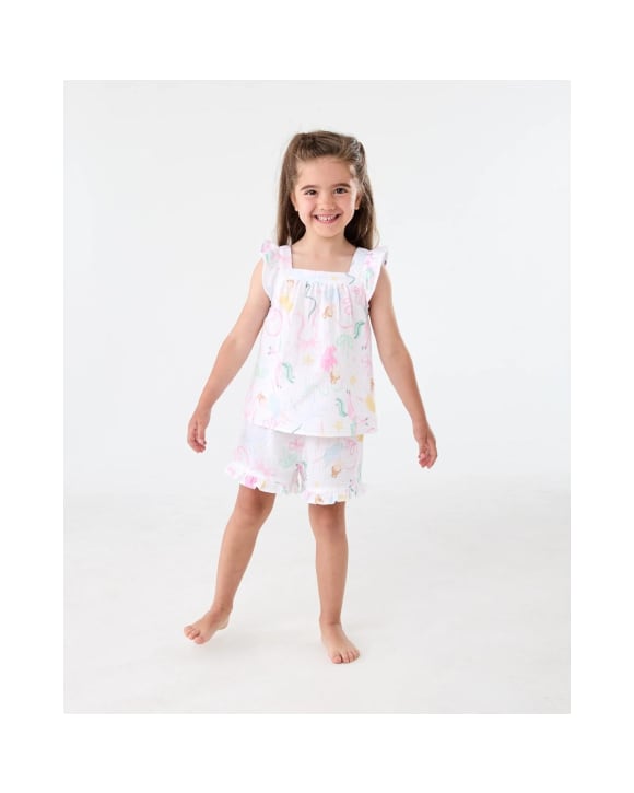 Short Sleeve Woven Frill Pyjama Set