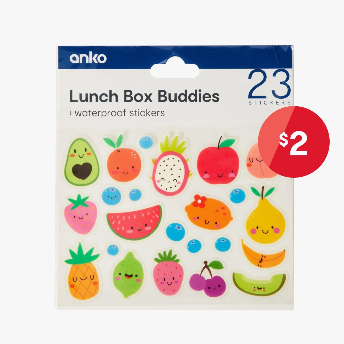  2 23 Pack Lunch Box Buddies Stickers, 2 of 3 3 23 Pack Lunch Box Buddies Stickers, 3 of 3 You may also like 5 Pack Fruits Ice  5 Pack Fruits Ice Gel  $5 40 Pack Iron-On Name Labels - Asso  40 Pack Iron-On Name Labels - Assorted  $150 40 Pack Stick on Name Labels - Asso  40 Pack Stick on Name Labels - Assorted  $150 20 Pack Book La  20 Pack Book Labels  $1 8 Pack Paper Clips - L  8 Pack Paper Clips - Large  $3 Sticky Note   Sticky Note Roll  $2  Kmart Sold by Kmart 23 Pack Lunch Box Buddies Stickers