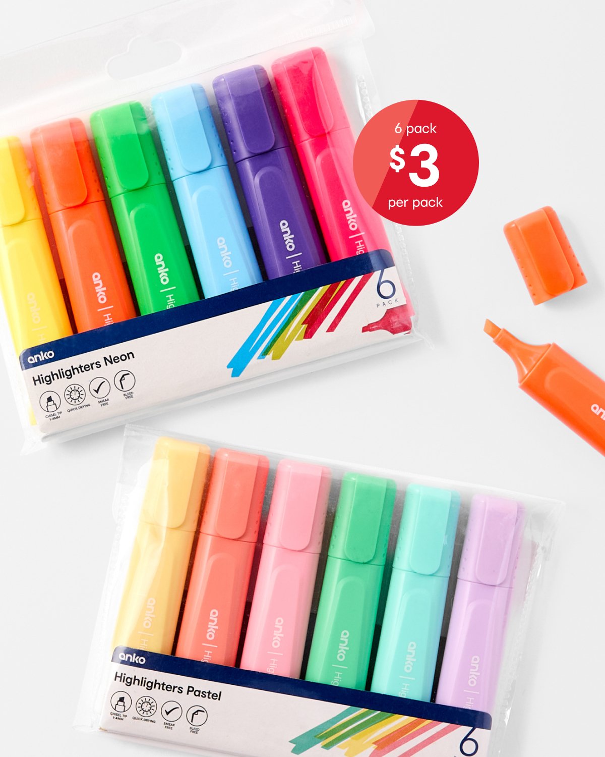 6 Pack Highlighters - Neon