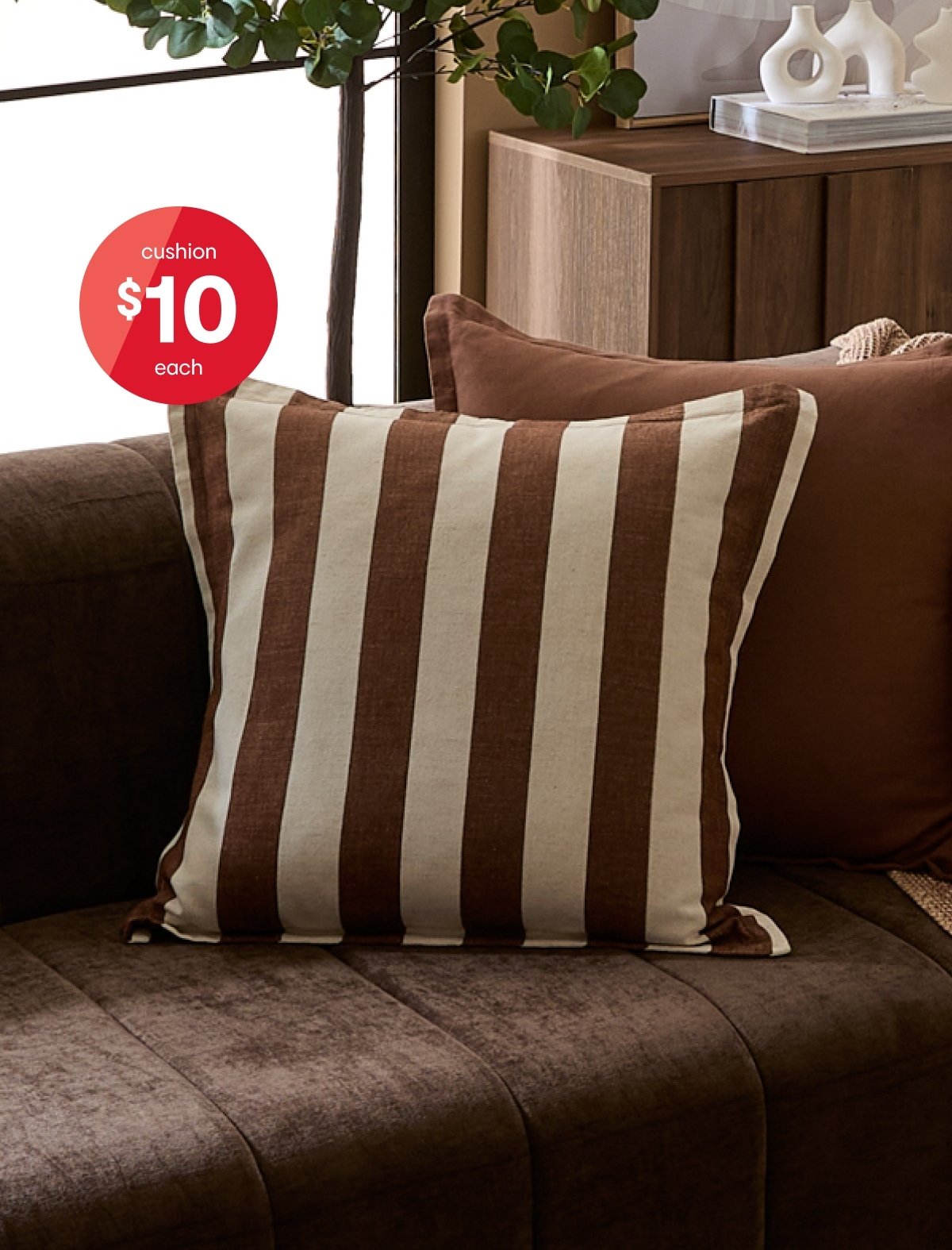 50cm stripe cushion mocha