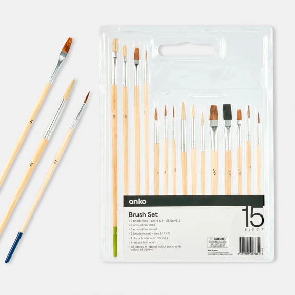 15 pack brush set $2.50. WAS $3.50 on 27/01/26.