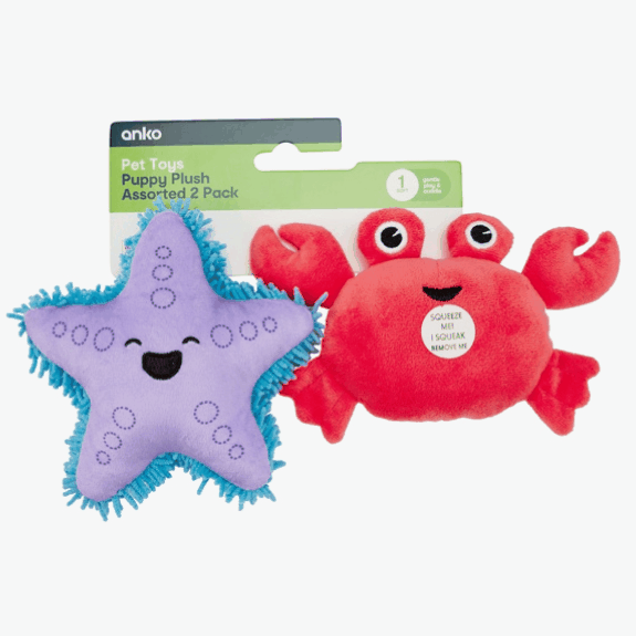 Assorted 2 pack pet plush. $5ea. WAS $6 on 27/01/26.