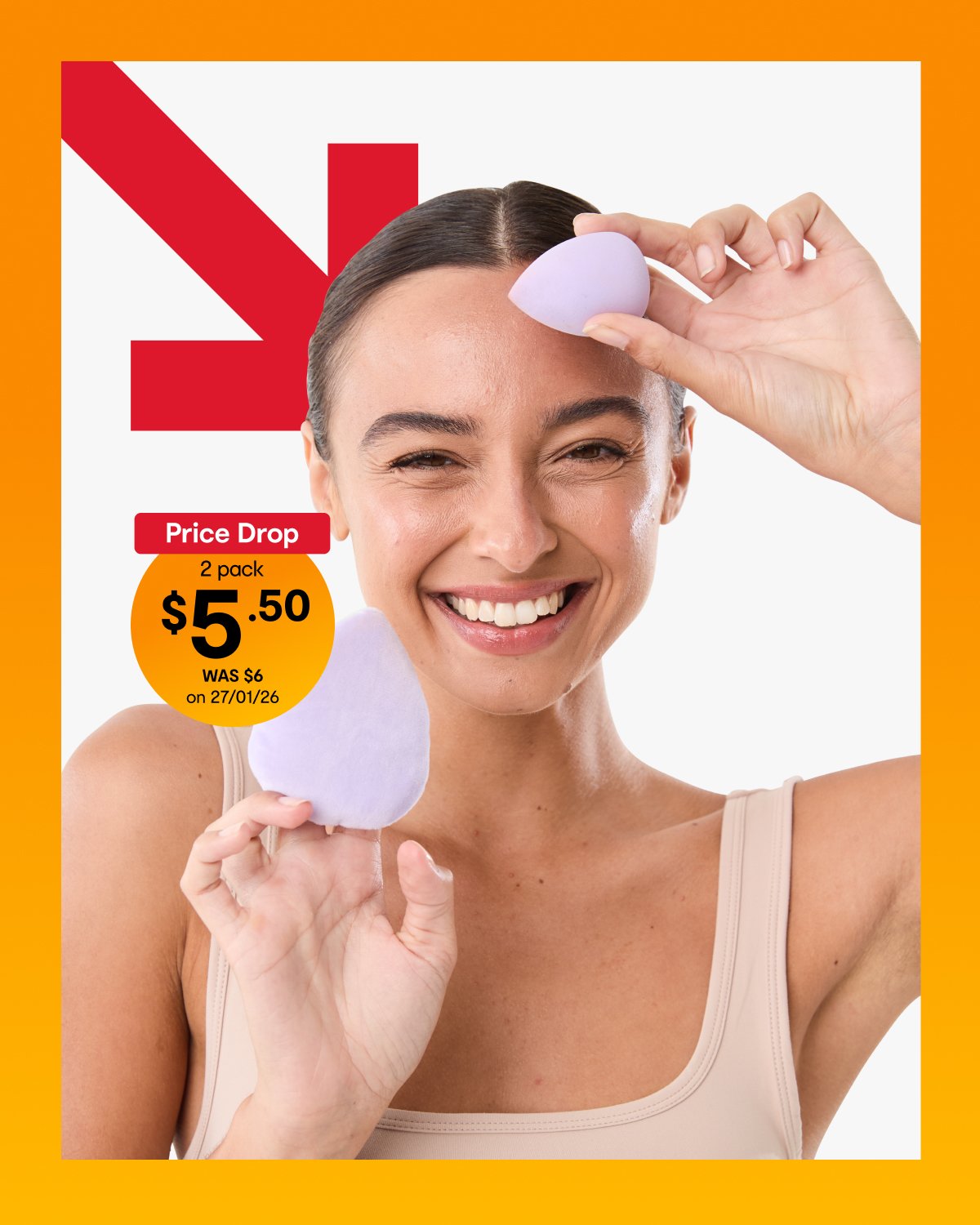 Blender sponge and puff duo $5.50pk. WAS $6 on 27/01/26.