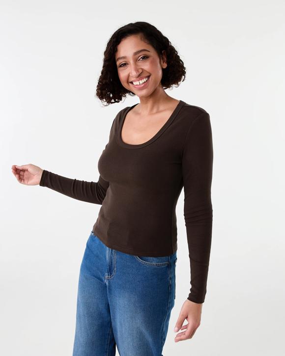 Long Sleeve Rib Scoop Neck T-shirt