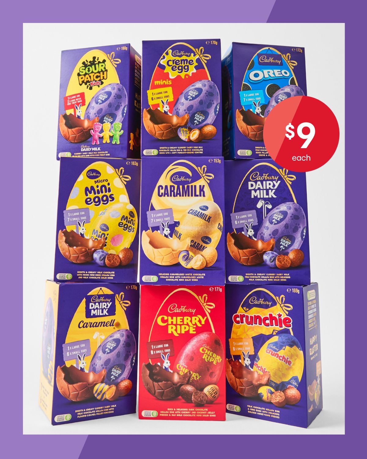 Cadbury Egg giftbox varieties 153g-172g $9ea.
