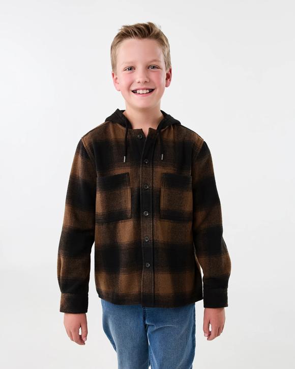 Long Sleeve Hooded Check Shirt