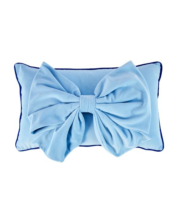Velvet Bow Cushion - Blue