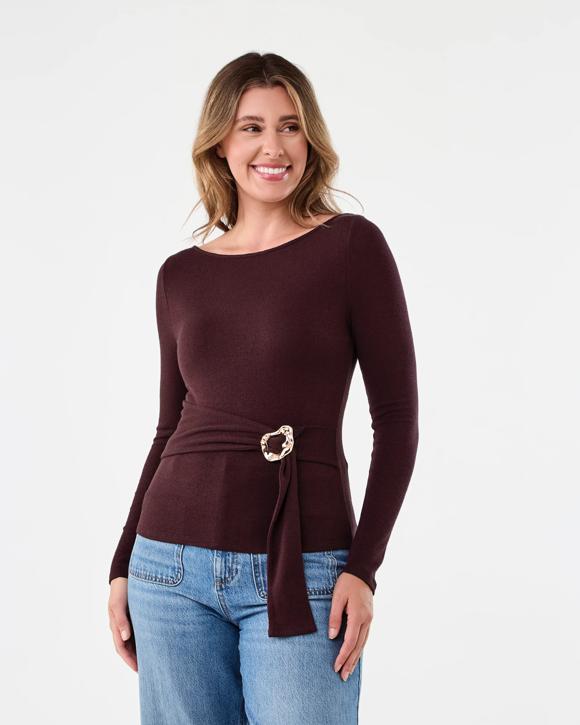 Long Sleeve Buckle Detail Top