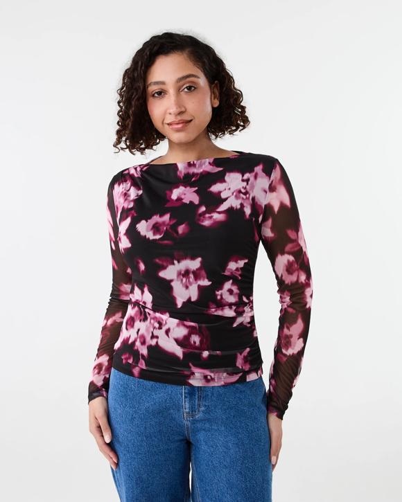 Long Sleeve Mesh Drape Top
