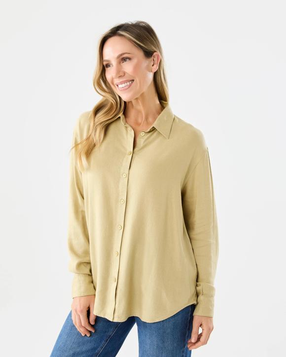 Long Sleeve Linen Blend Shirt