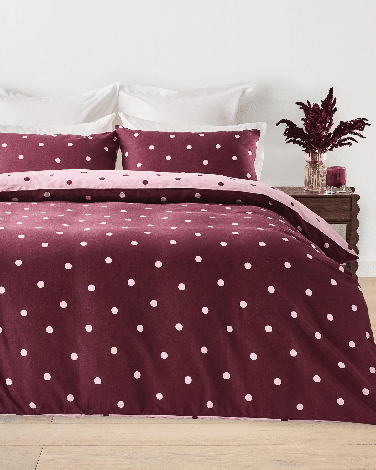 Polka Dot Linen Cotton Reversible Quilt Cover Set QB $65.