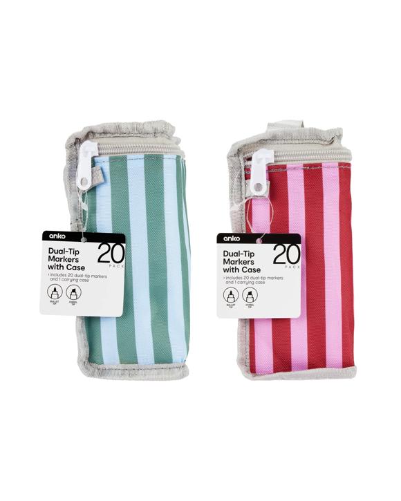 20 Pack Dual-Tip Markers with Carrying Case - Assorted