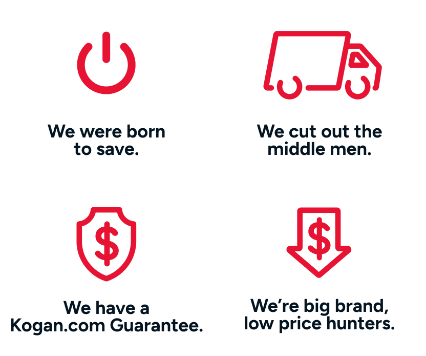 We were born to save. We cut out the middle men. We have a Kogan.com Guarantee. We're big brand, low price hunters.