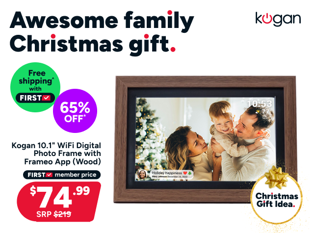 Kogan 10.1" WiFi Digital Photo Frame with Frameo App (Wood)