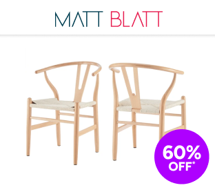 Matt Blatt Set of 2 Solid Oak Hans Wegner Wishbone Chairs Replica (Oak Wood/Natural) Product Image