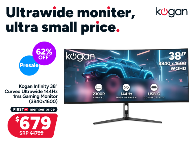 Kogan Infinity 38" Curved Ultrawide WQHD IPS 144Hz 1ms FreeSync USB-C Gaming Monitor (3840 x 1600)