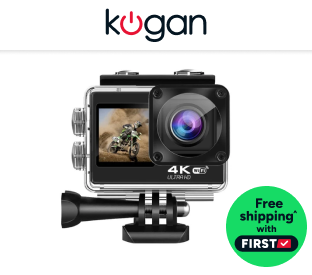 Kogan 4K 60FPS Dual-Screen Wi-Fi Action Camera with Waterproof Case Product Image