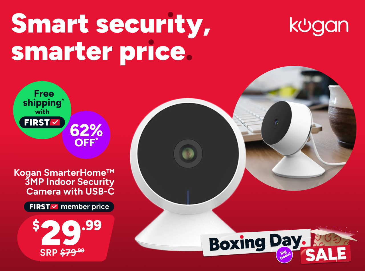 Kogan SmarterHome™ 3MP Indoor Security Camera with USB-C