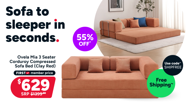 Ovela Mia 3 Seater Corduroy Compressed Sofa Bed (Clay Red)