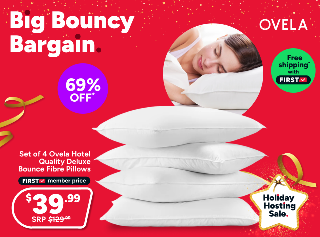 Set of 4 Ovela Hotel Quality Deluxe Bounce Fibre Pillows