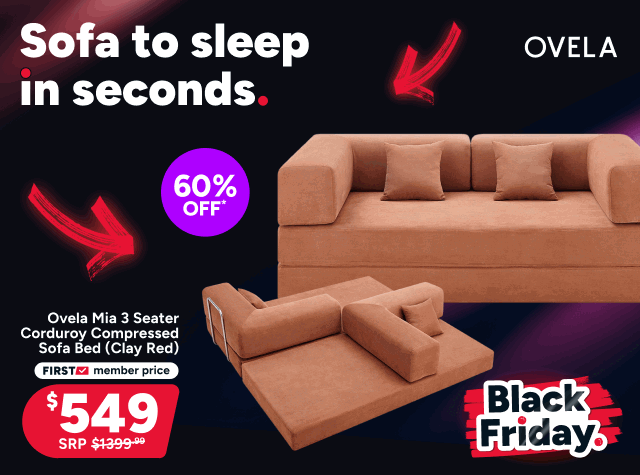 Ovela Mia 3 Seater Corduroy Compressed Sofa Bed (Clay Red)