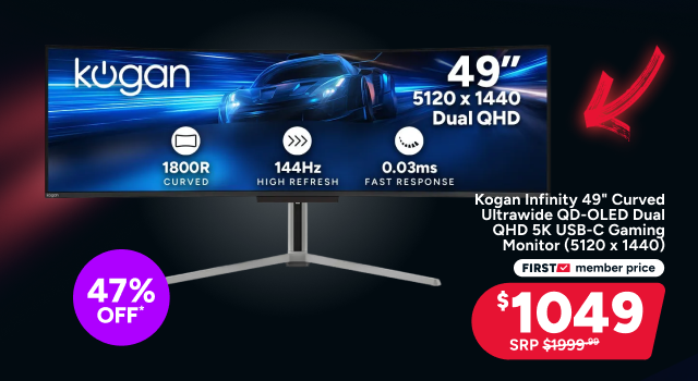 Kogan Infinity 49" Curved Ultrawide QD-OLED Dual QHD 5K 144Hz 0.03ms USB-C Gaming Monitor (5120 x 1440)